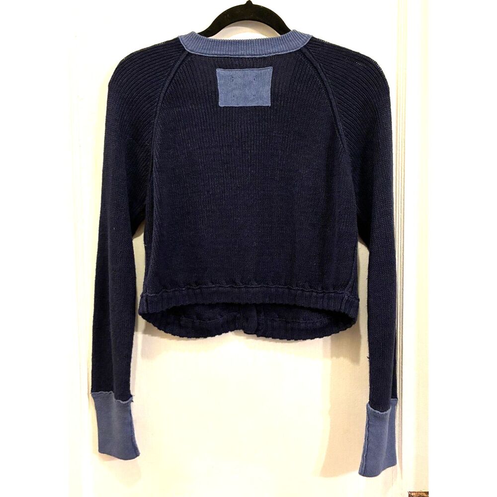 Free People WE THE FREE Blue Button Up Crop Cardigan Sweater Top Women's Size XS - Picture 7 of 11